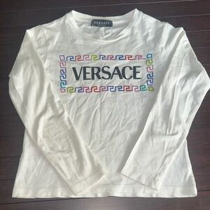 Versace White Long Sleeve with Multicolor Greek Key Design